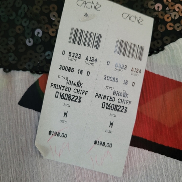 NWT Cache Sz M Sequin Geometric Printed Chiffon Silk Dress With Black Slip - Picture 5 of 10